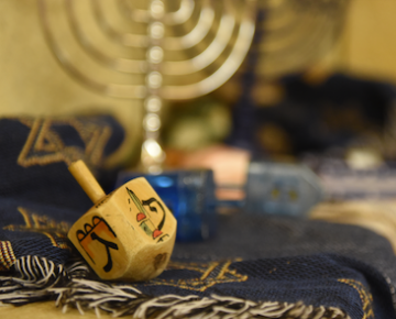 Dreidel and menorah