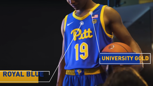 Pitt athlete wearing basketball shirt holding a basketball